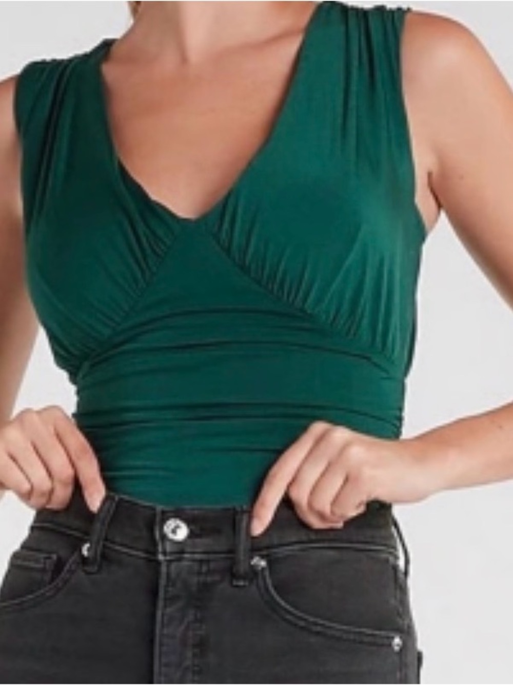 Express Dark Teal V-Neck Ruched Bodysuit Size L